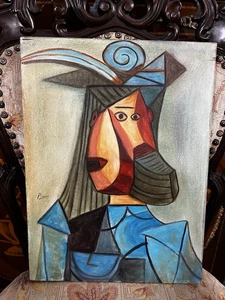 Pablo Picasso - Amazing Oil Canvas - Signed - Stamped - A1 - Cubism style - Picture 1 of 6