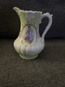 Austrian Karlsbad Portrait Vase Porcelain Green 4 1/2” - Picture 1 of 7