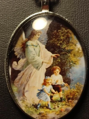 Halskette in Silber Glaube Heiliger Engel Glasiert schön groß und selten - Bild 1 von 4