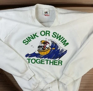 Vintage Sink Or Swim Sweatshirt Fruit Of The Loom 80s Pullover USA Graphic Sz XL - Picture 1 of 10