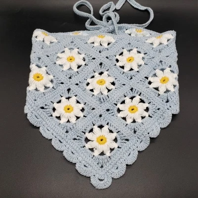 Розовый льняной цветочный маргаритки мотив крючком треугольник голова шарф бандана  - Изображение 1 из 4