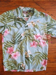 Kalaheo Hawaiian Shirt Blue floral palm tree Tropical Beach Mens M NWT - Picture 1 of 10