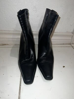 Via Spiga Italia Mujer Talla 8n Zapatos Cuero Negro Botines Foto 1 de 4