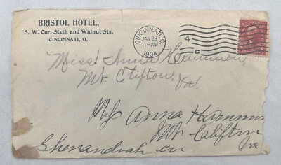 US Postal History #301 Bristol Hotel Advertising CC 1904 Cincinnati OH Blotter - Image 1 of 2