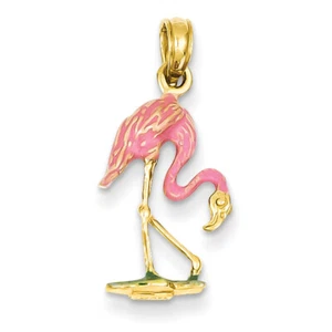 14k Gelbgold emaillierter Flamingo Anhänger K3269 - Bild 1 von 1