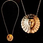 Vintage Egyptian Revival Cleopatra Brass 3D Pendant Necklace Gift Idea