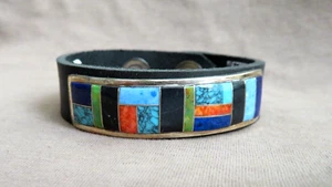 Navajo Multi-Stein mit Sterling Leder verstellbar Armband von E Yazzie - JB286 - Bild 1 von 5