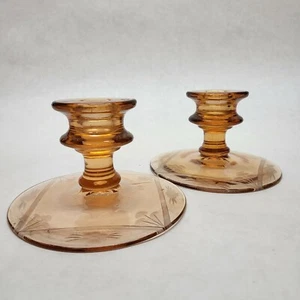Vintage Kerzenständer Depression Glas Bernstein 2er Set - Bild 1 von 4