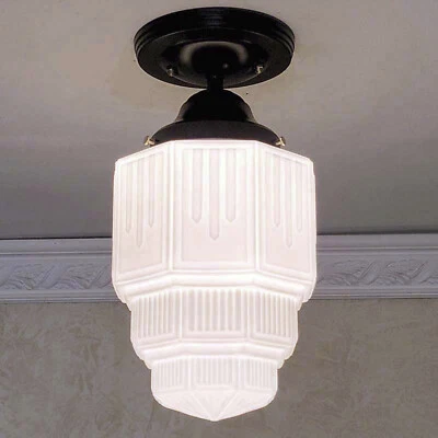 Luminária de teto de vidro 966b antiga arT Deco década de 1930 anos 40 varanda globo salão - Imagem 1 de 4