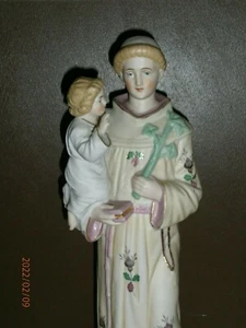 ANCIENNE STATUE RELIGIEUSE: SAINT ANTOINE ET JESUS/BISCUIT ANDENNE/XXè/H.31 cm - Picture 1 of 8
