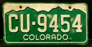 1x single Colorado CO Green And White Mountains License Plate CU-9454 No Date - Picture 1 of 4