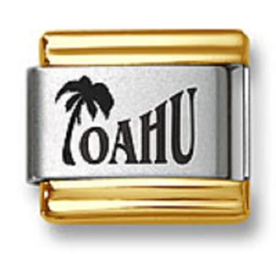 Italian Charm Bracelets Laser Oahu Palm Tree Gold Trim Stainless Steel Links 9mm - Image 1 of 2
