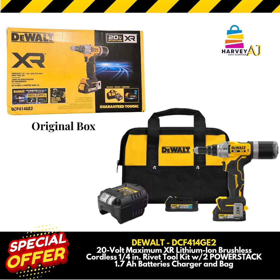 DEWALT DCF414GE2 20V MAX XR Cordless Rivet Tool 1/4" Battery & Charger