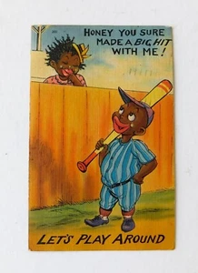 1944 postal jugador de béisbol humor Let's Play Around - Imagen 1 de 2