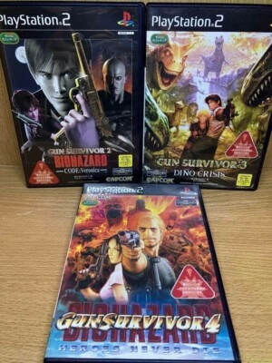 Very Good Gun Survivor 2 & 3 & 4 Resident Evil Dino Crisis set SONY PS2 Japan - Image 1 of 4