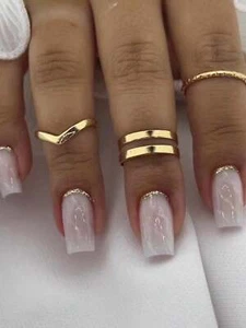 24pcs Short Square French Style Full Cover Fake Nail Kit False Nails Press On - Picture 1 of 6