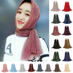 Mujeres musulmanas Maxi Bufanda Brillante Plisada Chal Envolvente Bufanda Hijab Estolas - Imagen 1 de 39