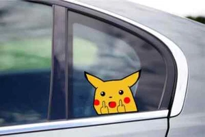 pick chu meme Middlefinger Peeking sticker Bumper Window Vinyl Decal Anime - Picture 1 of 4