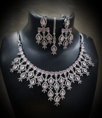 Set da sposa orecchini gioielli etnici AD ZIRCONI placcati argento indiano Bo... - Immagine 1 di 3