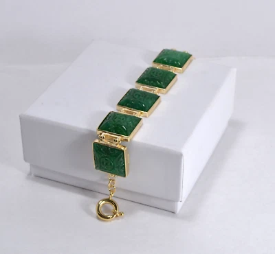 BRACCIALE IN ARGENTO 925 CON GIADA VERDE RETTANGOLI                    AGRP 0147 - Immagine 1 di 3