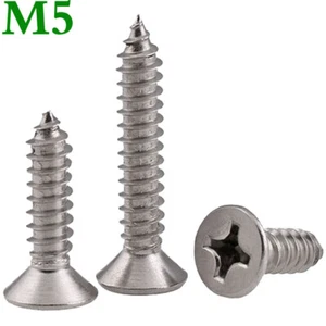 M5 304 Stainless Steel Phillips Cross Flat Head Self Tapping Screws Wood Screws - Picture 1 of 14