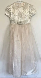 Vintage Girls JESSICA MCCLINTOCK Ivory Rose Dress Sz 8 Bridal Wedding Communion - Picture 1 of 12
