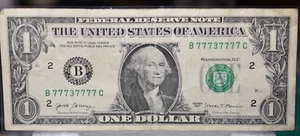 2017 $1.00 FANCY NOTE BINARY 7 OF A KIND 99.45%% EX COOL 77737777 LOOK - Picture 1 of 2