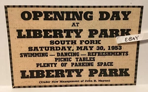 1953 South Fork Pa. Liberty Park día de apertura natación comida de baile nueva postal - Imagen 1 de 2