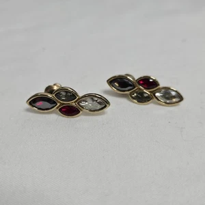 Pendientes Swarovski Bisel Abierto Gris Rojo Blanco Multi Cristal Tono Dorado Perforados - Imagen 1 de 9