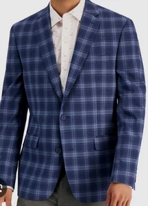  Bar III Blue Plaid Slim-Fit Sport Coat Blazer Jacket Men 42 Long 42L Blue Plaid - Picture 1 of 9