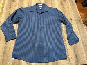 Van Heusen Shirt, Men's Size 16 32/33 Blue Satin Striped Long Sleeve Button Up - Picture 1 of 11