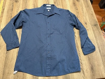 Van Heusen Shirt, Men's Size 16 32/33 Blue Satin Striped Long Sleeve Button Up - Image 1 of 4