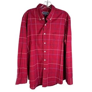 Club Room Button-Down Shirt Mens XL Maroon Blue Check Long Sleeve Cotton Stretch - Picture 1 of 9