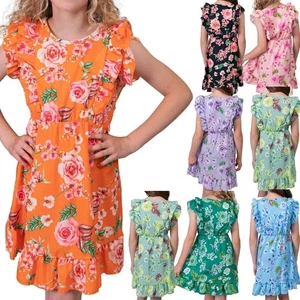 Short Summer Party Dress Skirt Flower Pattern Children Girls 30383 - Picture 1 of 42