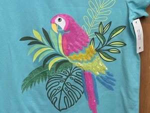 NWT Wonder Nation Girls Embellished Parrot Tropical T-Shirt Teal Size XXL 18 - Picture 1 of 6