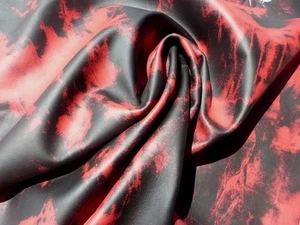 Goatskin leather hide Red & Black Hot Lava Print full bodied smooth finish - Picture 1 of 6