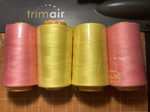 4 pack Spools Light Pastel Yellow & Pink Sewing Thread 6000 YARDS Cone T27 S2  - Picture 1 of 3