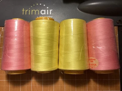 4 pack Spools Light Pastel Yellow & Pink Sewing Thread 6000 YARDS Cone T27 S2  - Image 1 of 3