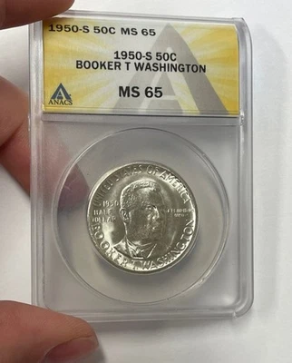 U.S. - 1950-S Booker T Washington Silver Half Dollar (ANACS MS 65) - Very Nice! - Image 1 of 4