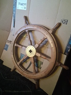 Vintage Maritime Nautical Boat Wooden Brass Ship Wheel 26"  Steering Wheel Authe - Image 1 of 4