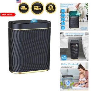 Motion Sensor Trash Can 2.6 Gallon Black Touchless Bathroom Waste Bin Slim - Picture 1 of 9