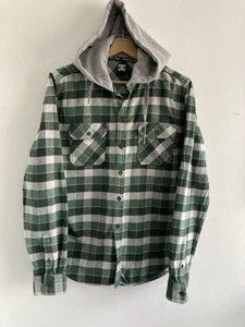DC Shoes Co. Green Plaid Men's Flannel Hooded Shirt Size S - Picture 1 of 6