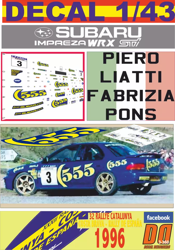 DECAL 1/43 555 P.LIATTI  R.CATALUNYA COSTA BRAVA 1996 2nd (08) - Image 1 of 1