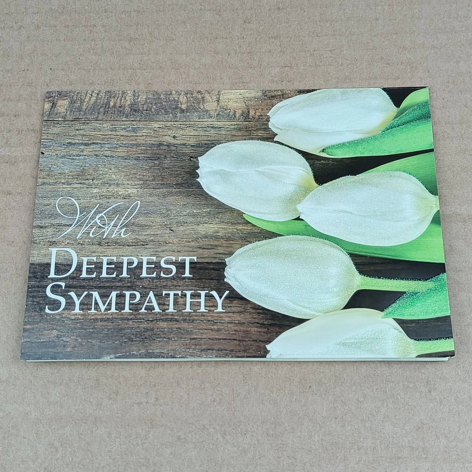 Greeting Card & Envelope - "WITH DEEPEST SYMPATHY " White Tulips With Sparkles  - Image 1 of 4