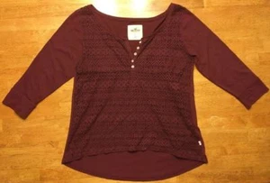 Hollister Women's Maroon 3/4 Sleeve Sheer Pattern Front Blouse - Size: XS - Picture 1 of 12