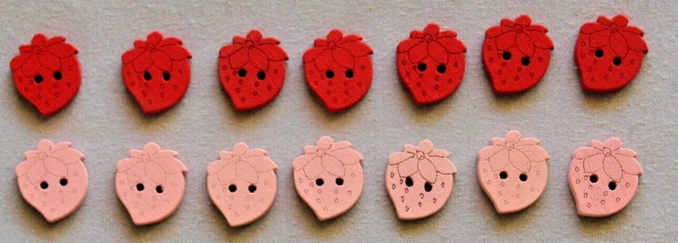 14 Pink & Red Strawberry  Shaped 15mm Wooden  Buttons - Image 1 of 1