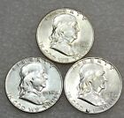 1952 P, 1952-D, 1952-S Franklin Half Dollar AU lot of 3 coins with Luster #H953
