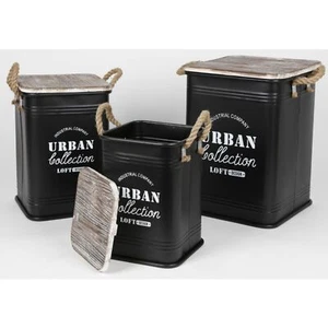 Juego de 3 cajones de asiento taburete de metal tapa decoración caja almacenamiento invitados jardín - Imagen 1 de 2