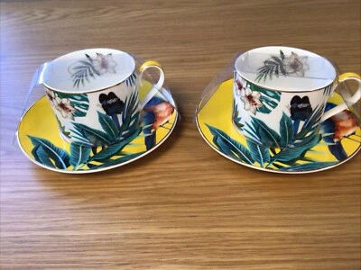 Juego de tazas y platillos Grace Teaware florales pájaros mariposa/2 tropicales  Foto 1 de 4