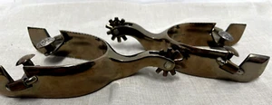 VINTAGE FLEMING ENGRAVED STERLING ON STEEL, WIDE BAND SPURS - Picture 1 of 14